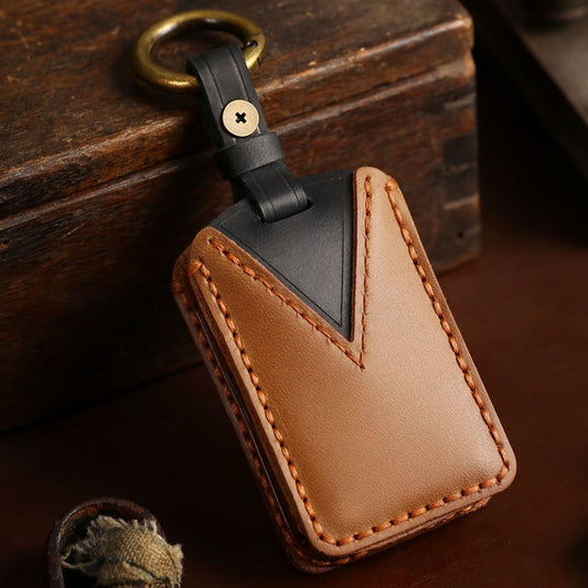 For Volvo Car Cowhide Leather Key Protective Cover Key Case (Brown) - Car Key Cases by buy2fix | Online Shopping UK | buy2fix