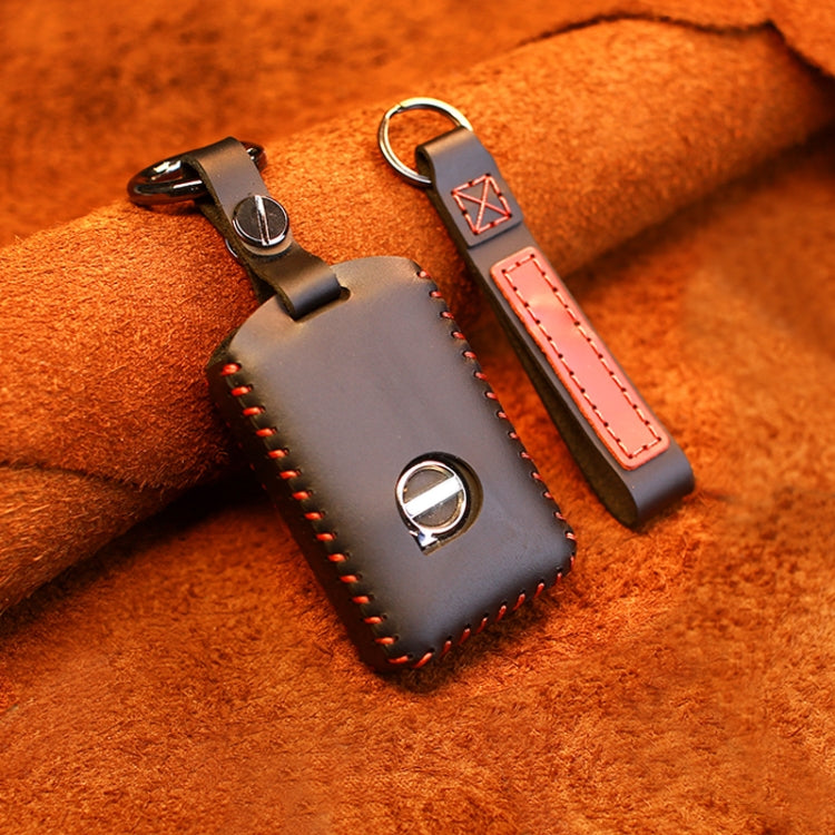 For Volvo Single Slit Style Car Cowhide Leather Key Protective Cover Key Case (Black) - Car Key Cases by buy2fix | Online Shopping UK | buy2fix