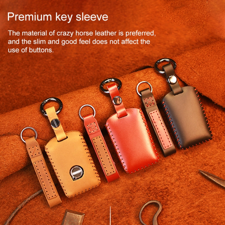 For Volvo Single Slit Style Car Cowhide Leather Key Protective Cover Key Case (Black) - Car Key Cases by buy2fix | Online Shopping UK | buy2fix