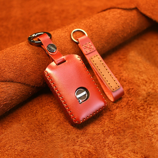 For Volvo Single Slit Style Car Cowhide Leather Key Protective Cover Key Case (Red) - Car Key Cases by buy2fix | Online Shopping UK | buy2fix
