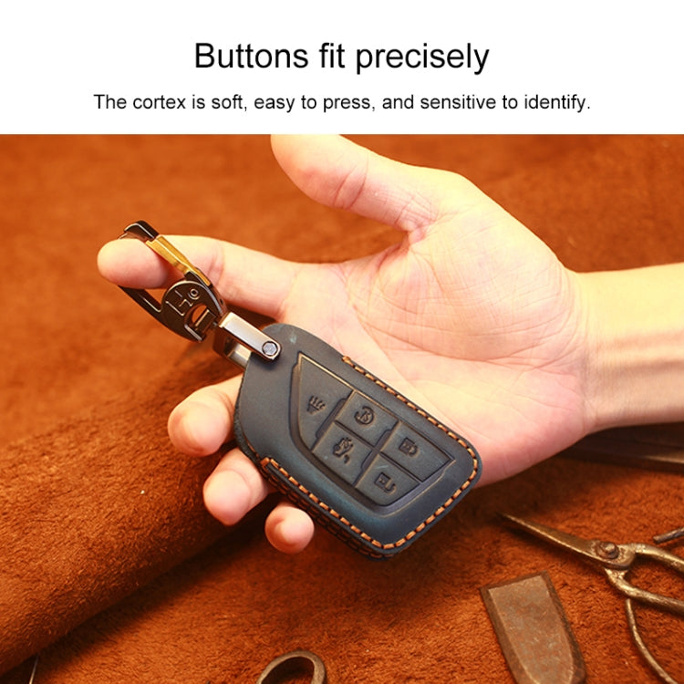 For Cadillac New Style Car Cowhide Leather Key Protective Cover Key Case (Blue) by buy2fix