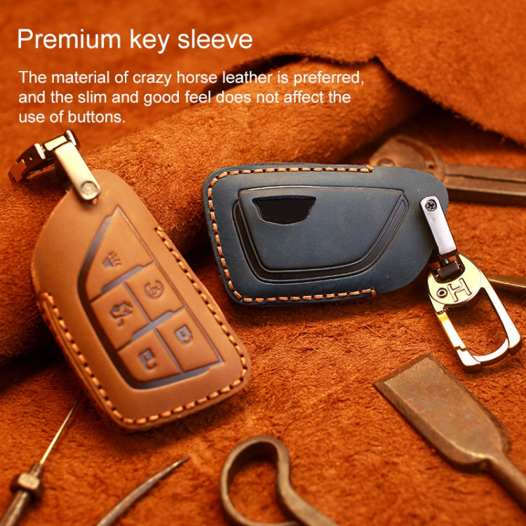For Cadillac New Style Car Cowhide Leather Key Protective Cover Key Case (Blue) by buy2fix