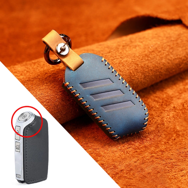 For Kia Car Cowhide Leather Key Protective Cover Key Case, Round Version (Blue) by buy2fix