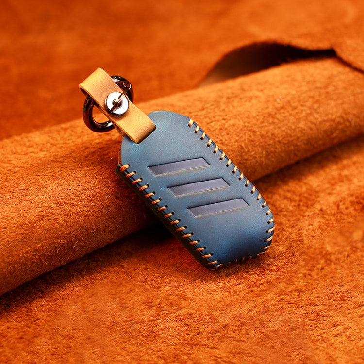 For Kia Car Cowhide Leather Key Protective Cover Key Case, Round Version (Blue) by buy2fix