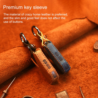 For Kia Car Cowhide Leather Key Protective Cover Key Case, Round Version (Blue) by buy2fix