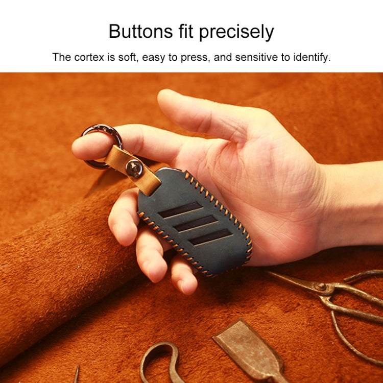 For Kia Car Cowhide Leather Key Protective Cover Key Case, Round Version (Brown) by buy2fix