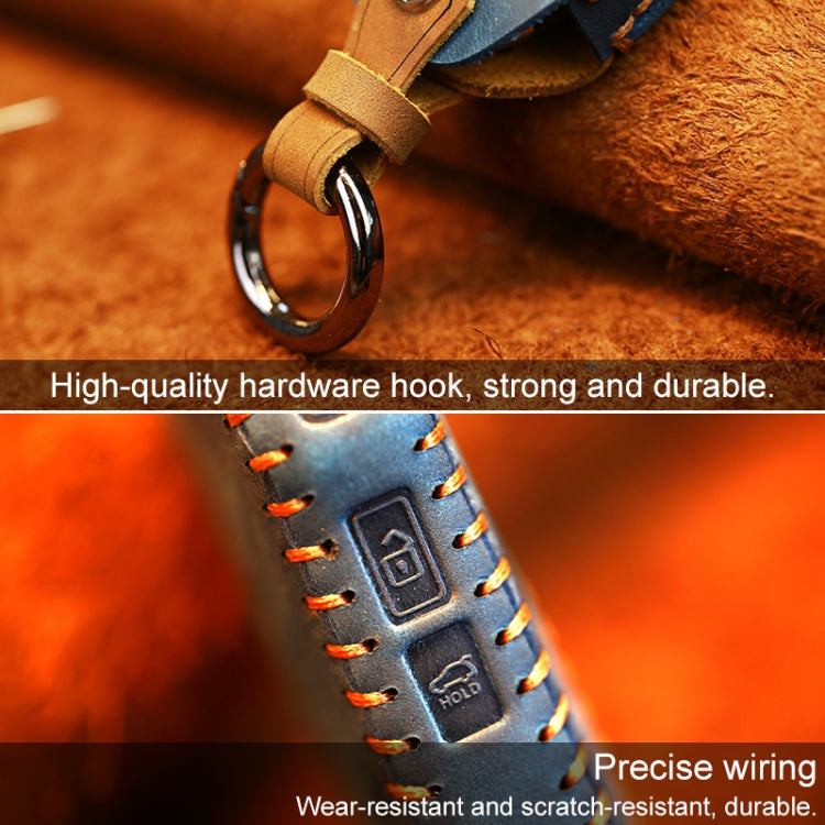 For Kia Car Cowhide Leather Key Protective Cover Key Case, Round Version (Brown) by buy2fix