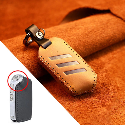 For Kia Car Cowhide Leather Key Protective Cover Key Case, Round Version (Brown) by buy2fix