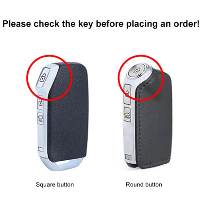 For Kia Car Cowhide Leather Key Protective Cover Key Case, Round Version (Brown) by buy2fix