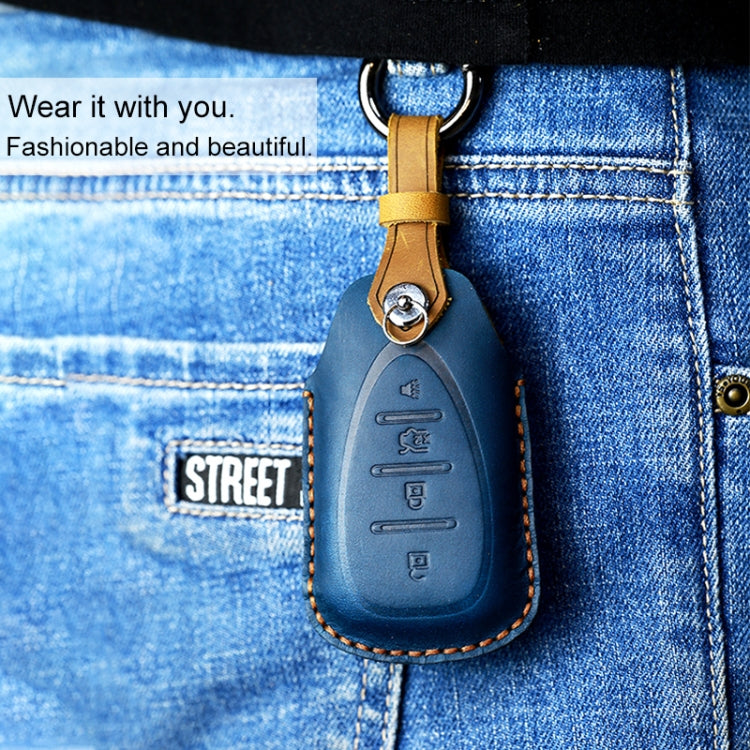 For Chevrolet Car Cowhide Leather Key Protective Cover Key Case, Three Keys Version (Blue) by buy2fix