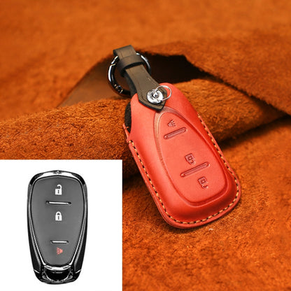 For Chevrolet Car Cowhide Leather Key Protective Cover Key Case, Three Keys Version (Red) by buy2fix