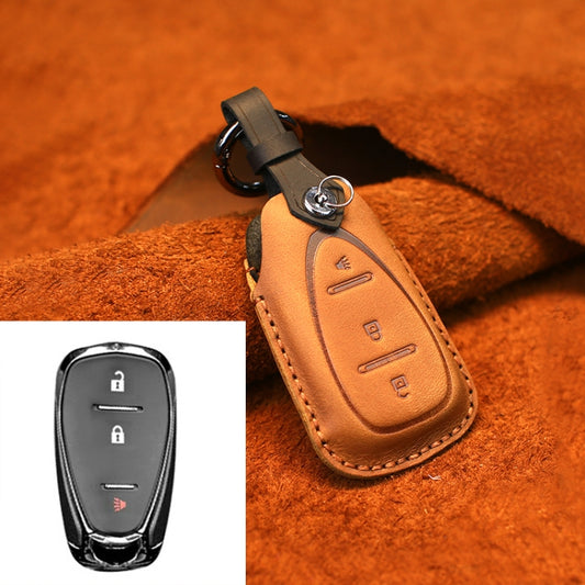 For Chevrolet Car Cowhide Leather Key Protective Cover Key Case, Three Keys Version (Brown) by buy2fix