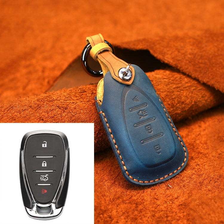 For Chevrolet Car Cowhide Leather Key Protective Cover Key Case, Four Keys Version (Blue) by buy2fix