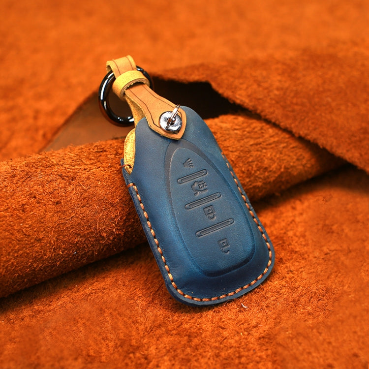 For Chevrolet Car Cowhide Leather Key Protective Cover Key Case, Four Keys Version (Blue) by buy2fix