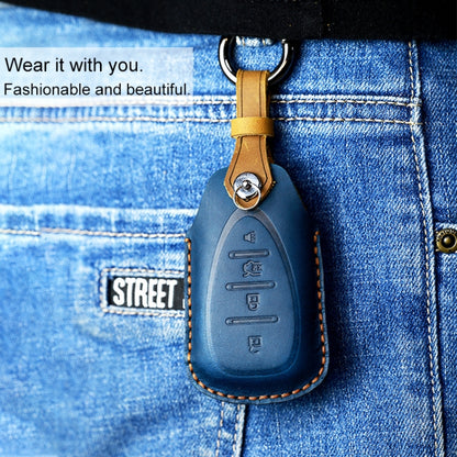 For Chevrolet Car Cowhide Leather Key Protective Cover Key Case, Four Keys Version (Blue) by buy2fix