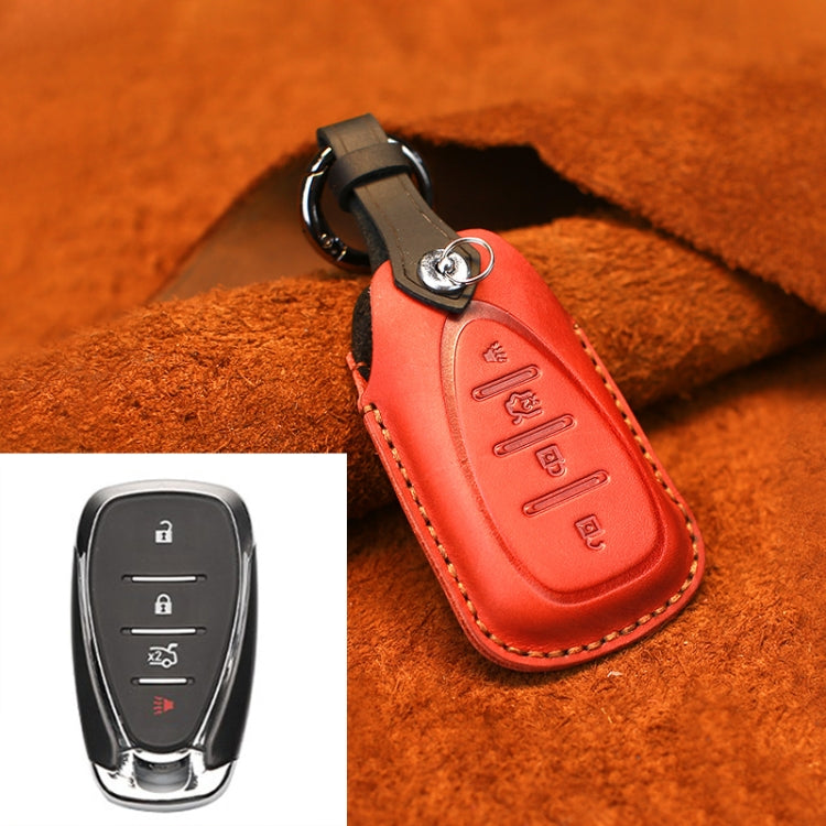 For Chevrolet Car Cowhide Leather Key Protective Cover Key Case, Four Keys Version (Red) by buy2fix