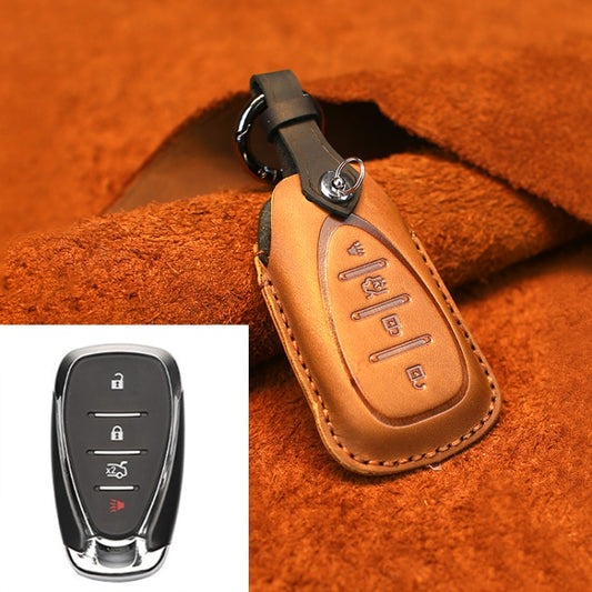 For Chevrolet Car Cowhide Leather Key Protective Cover Key Case, Four Keys Version (Brown) by buy2fix
