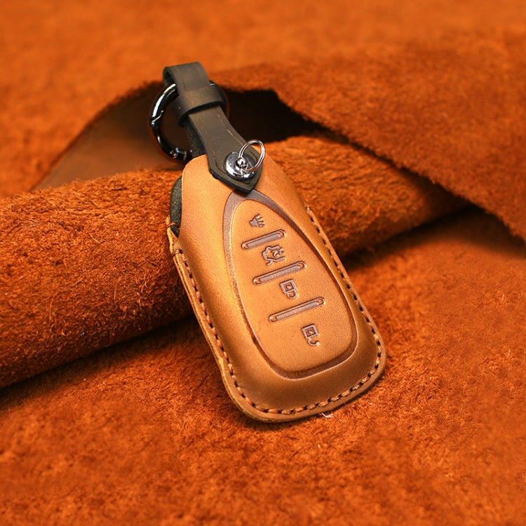 For Chevrolet Car Cowhide Leather Key Protective Cover Key Case, Four Keys Version (Brown) by buy2fix