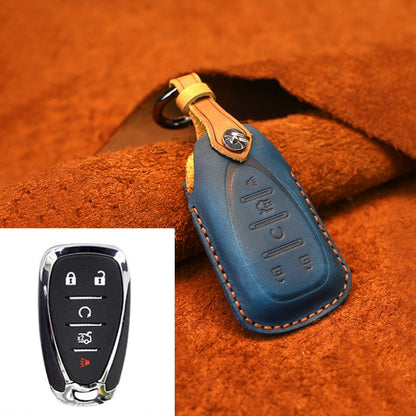 For Chevrolet Car Cowhide Leather Key Protective Cover Key Case, Five Keys Version (Blue) by buy2fix