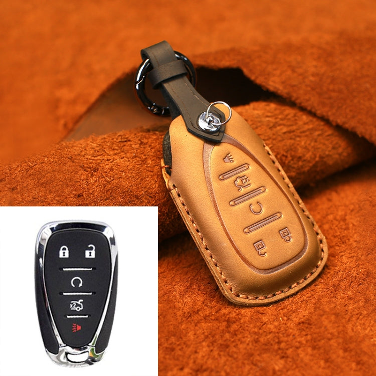 For Chevrolet Car Cowhide Leather Key Protective Cover Key Case, Five Keys Version (Brown) by buy2fix