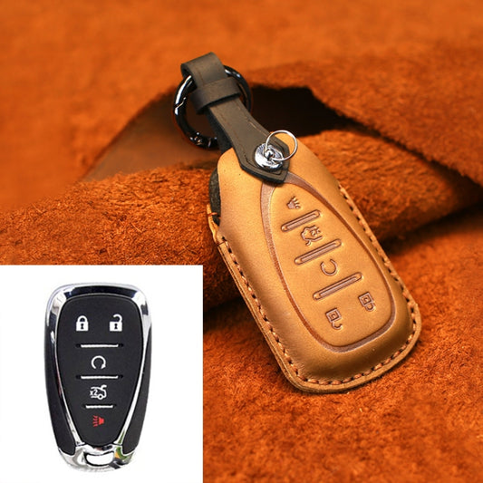 For Chevrolet Car Cowhide Leather Key Protective Cover Key Case, Five Keys Version (Brown) by buy2fix