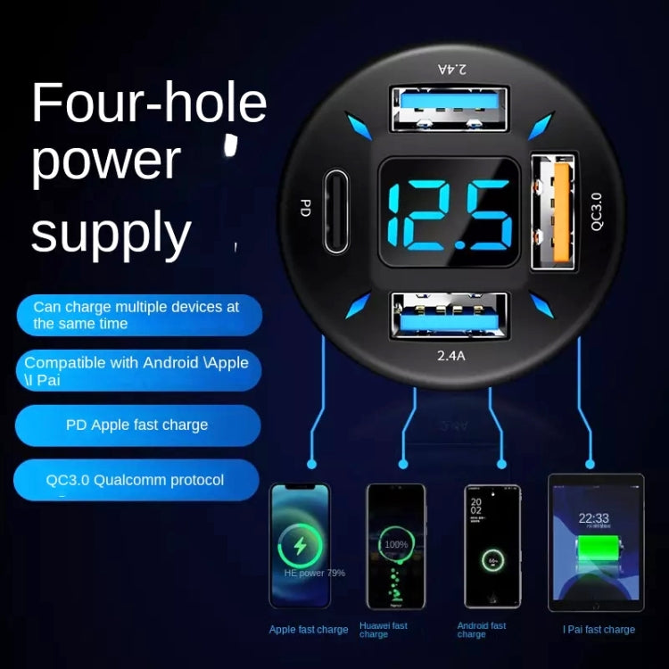 2pcs 4 in 1 USB 4.8A Digital Display Car Charger - Car Charger by buy2fix | Online Shopping UK | buy2fix