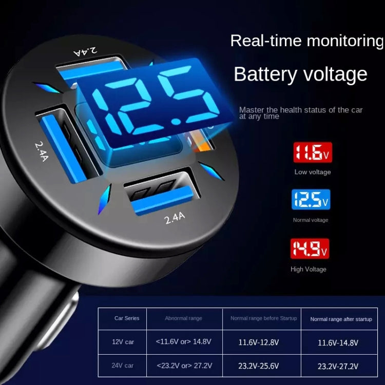 2pcs 4 in 1 USB 4.8A Digital Display Car Charger - Car Charger by buy2fix | Online Shopping UK | buy2fix
