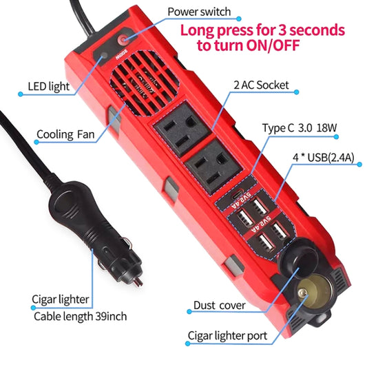 12V to 110V 200W Car Correction Sine Wave Inverter, US Plug - Modified Square Wave by buy2fix | Online Shopping UK | buy2fix