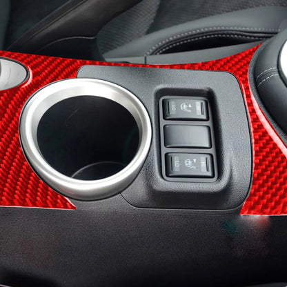 Car Carbon Fiber Water Cup Holder Panel Decorative Sticker for Nissan 370Z / Z34 2009-, Left and Right Drive Universal (Red) by buy2fix