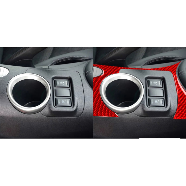 Car Carbon Fiber Water Cup Holder Panel Decorative Sticker for Nissan 370Z / Z34 2009-, Left and Right Drive Universal (Red) by buy2fix