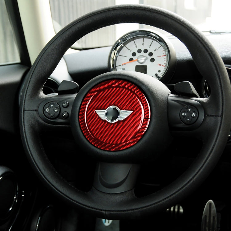 2 in 1 Car Carbon Fiber Steering Wheel Decorative Sticker for BMW Mini R55 R56 Countryman R60 Paceman R61 2007-2013, Left and Right Drive Universal(Red) by buy2fix