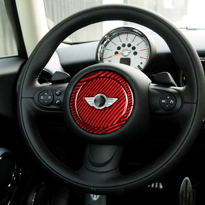 2 in 1 Car Carbon Fiber Steering Wheel Decorative Sticker for BMW Mini R55 R56 Countryman R60 Paceman R61 2007-2013, Left and Right Drive Universal(Red) by buy2fix