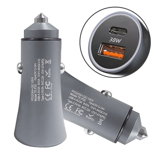 PD 20W Aluminum Alloy Dual Interface Car Fast Charger (Grey) - Car Charger by buy2fix | Online Shopping UK | buy2fix