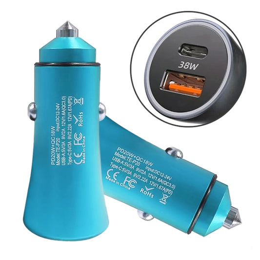 PD 20W Aluminum Alloy Dual Interface Car Fast Charger (Blue) - Car Charger by buy2fix | Online Shopping UK | buy2fix