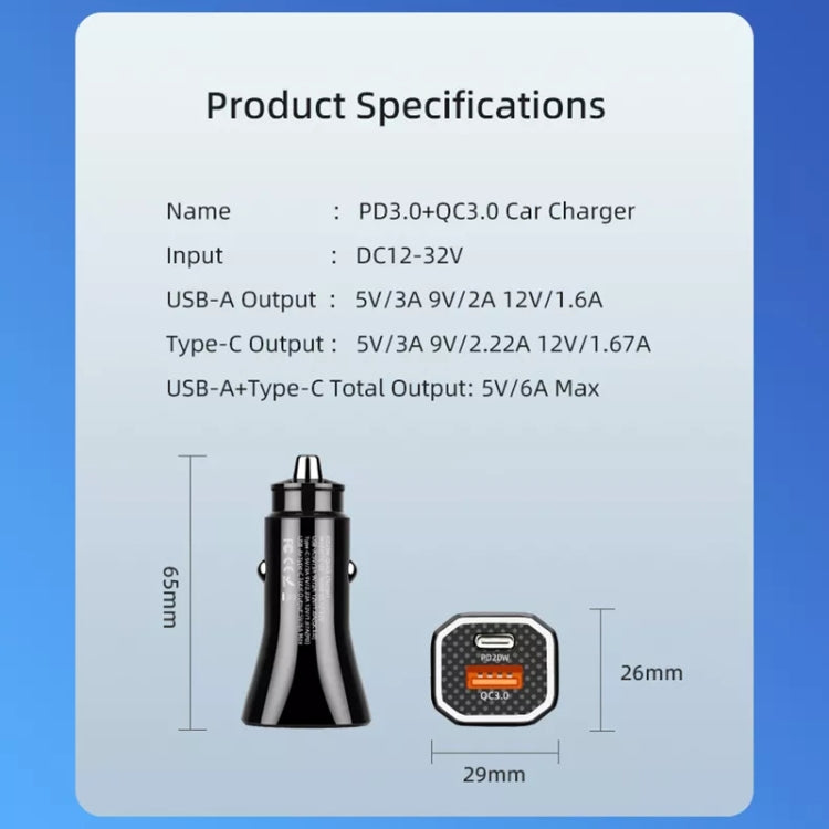 PD + QC3.0 Car 2 in 1 Square Fast Charger Car Cigarette Lighter (Black) - Cigar Socket by buy2fix | Online Shopping UK | buy2fix
