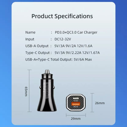 PD + QC3.0 Car 2 in 1 Square Fast Charger Car Cigarette Lighter (Black) - Cigar Socket by buy2fix | Online Shopping UK | buy2fix