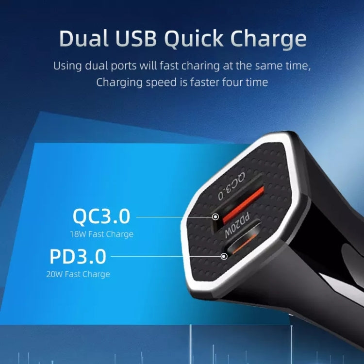 PD + QC3.0 Car 2 in 1 Square Fast Charger Car Cigarette Lighter (Black) - Cigar Socket by buy2fix | Online Shopping UK | buy2fix
