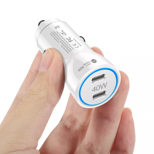 40W Dual PD Car 2 in 1 Fast Charger Car Cigarette Lighter (White) - Cigar Socket by buy2fix | Online Shopping UK | buy2fix