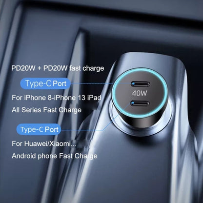 40W Dual PD Car 2 in 1 Fast Charger Car Cigarette Lighter (Black) - Cigar Socket by buy2fix | Online Shopping UK | buy2fix