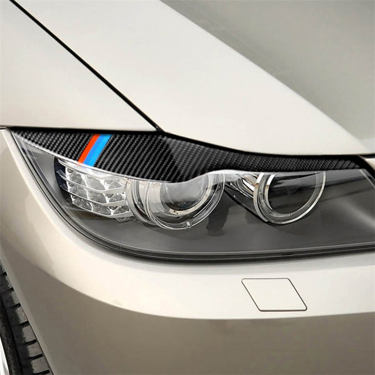 1 paire d'autocollants décoratifs de sourcil de lampe de voiture en Fiber de carbone trois couleurs pour BMW E90 / 318i / 320i / 325i 2005-2008, Version colle goutte