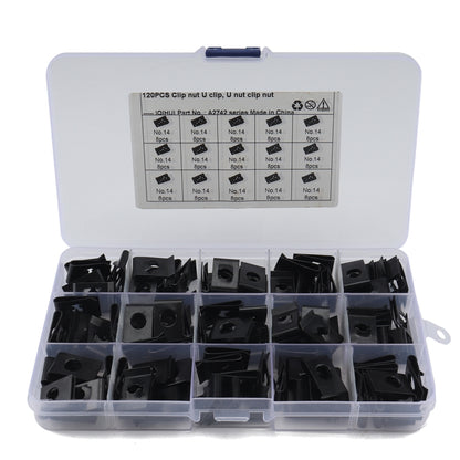 120 PCS Black U Nut Kit Spire Clips No.14 Zinc Speed Fasteners Lug Nuts - Nuts & Bolts by buy2fix | Online Shopping UK | buy2fix