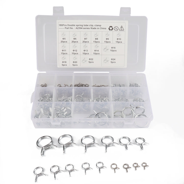 180 PCS Double Wire Spring Tube Clamp Water Pipe Clamps, Size: 5-24mm - Booster Cable & Clip by buy2fix | Online Shopping UK | buy2fix