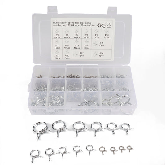 180 PCS Double Wire Spring Tube Clamp Water Pipe Clamps, Size: 5-24mm - Booster Cable & Clip by buy2fix | Online Shopping UK | buy2fix