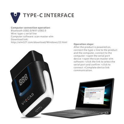 Viecar VP003 Car Mini OBD + USB / Type-C Interface Fault Detector V2.2 Bluetooth Diagnostic Tool - Code Readers & Scan Tools by buy2fix | Online Shopping UK | buy2fix