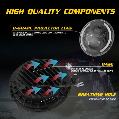 7 inch H4 / H13 DC 9V-30V 3000LM 3000K-6000K 25W Car Round Shape LED Headlight Lamps for Jeep Wrangler, with Angel Eye(White Light) - Work Lights by buy2fix | Online Shopping UK | buy2fix