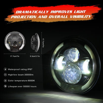 7 inch H4 / H13 DC 9V-30V 3000LM 3000K-6000K 25W Car Round Shape LED Headlight Lamps for Jeep Wrangler, with Angel Eye(White Light) - Work Lights by buy2fix | Online Shopping UK | buy2fix