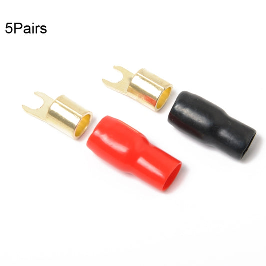 5 Pairs Car Audio Power Ground Wire Fork Terminals Brass 4 Gauge 5/16 inch Connectors Red and Black Boots - Booster Cable & Clip by buy2fix | Online Shopping UK | buy2fix