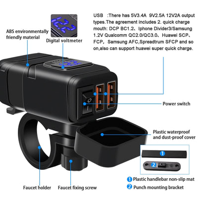 Universal Car Super Quick Dual Port USB Charger Power Outlet Adapter with LED Digital Voltmeter(Blue Light) - DIY Modified Charger by buy2fix | Online Shopping UK | buy2fix