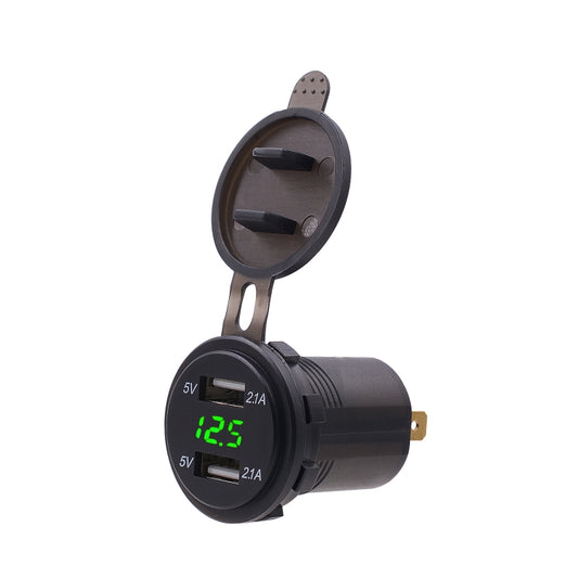 Universal Car Dual Port USB Charger Power Outlet Adapter 4.2A 5V IP66 with LED Digital Voltmeter + 60cm Cable(Green Light) - DIY Modified Charger by buy2fix | Online Shopping UK | buy2fix