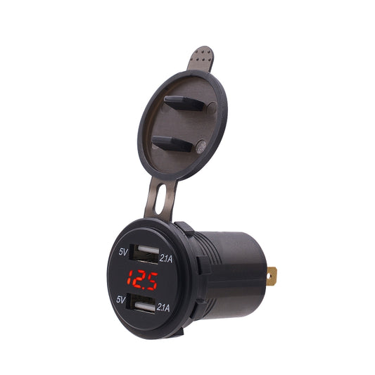 Universal Car Dual Port USB Charger Power Outlet Adapter 4.2A 5V IP66 with LED Digital Voltmeter + 60cm Cable(Red Light) - DIY Modified Charger by buy2fix | Online Shopping UK | buy2fix